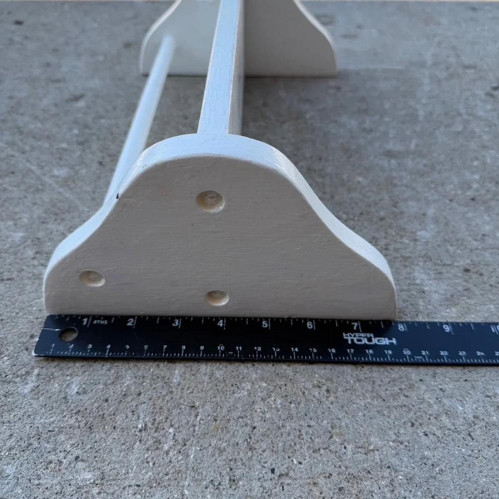 Vintage White Wood Scalloped Wall Shelf with Towel Bar and Hooks Decor 14in